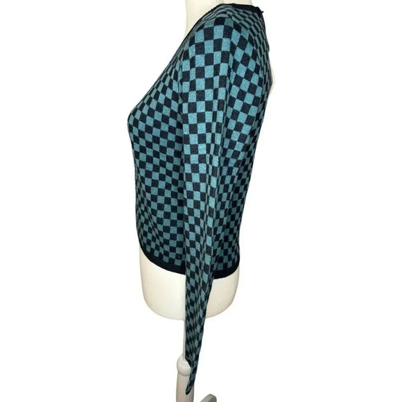 NEW Daydreamer Size XL Teal Check Fitted Knit Pullover Sweater NWT - Picture 3 of 8